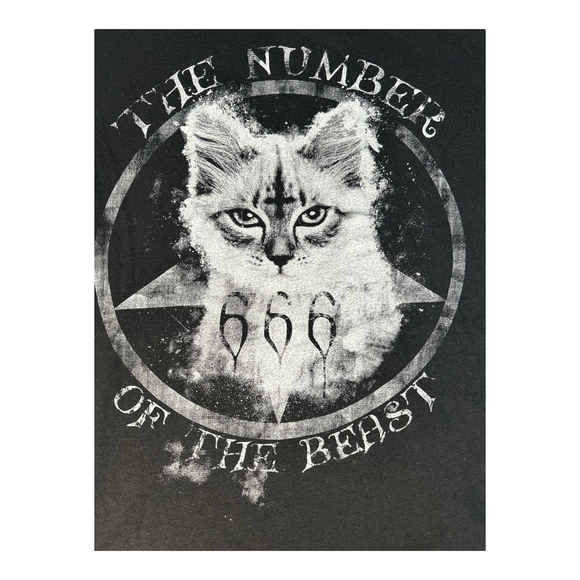 Number Of The Beast T-Shirt, Gothic Cat, Evil Feline, Hail Lucifer 666 Sz L - Picture 2 of 3